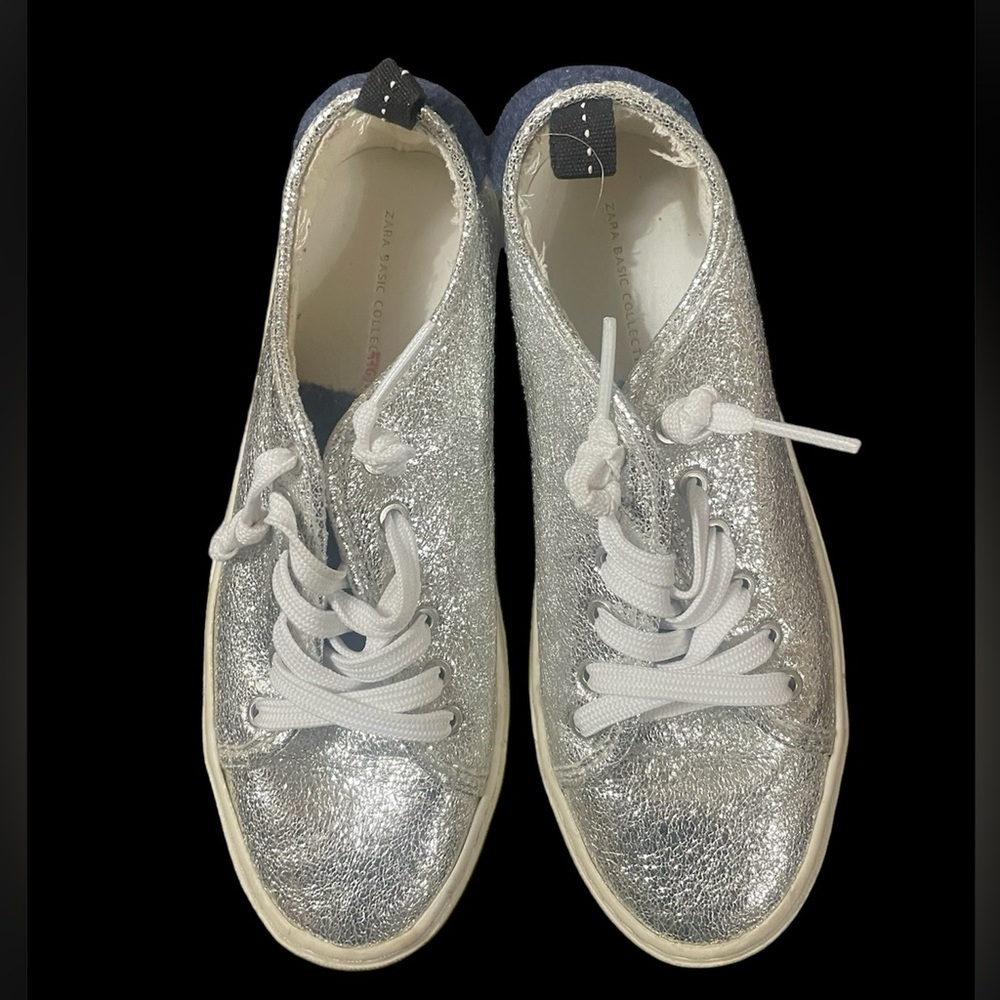 Zara Basic Collection Ladies Silver Glitter Sneak… - image 1